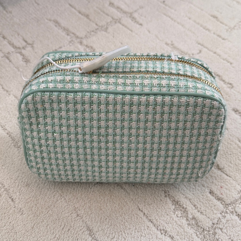 NWT Stoney Clover Lane Tweed Mint Double Zip Pouch